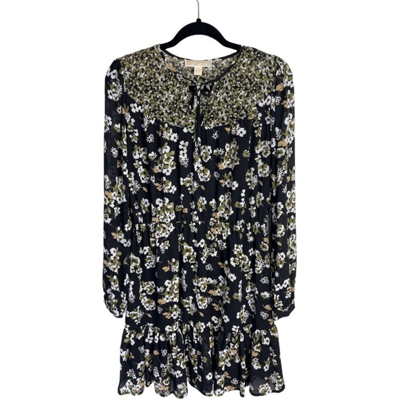 MICHAEL Michael Kors black green long sleeve mini dress fit & flare size M - Picture 1 of 14